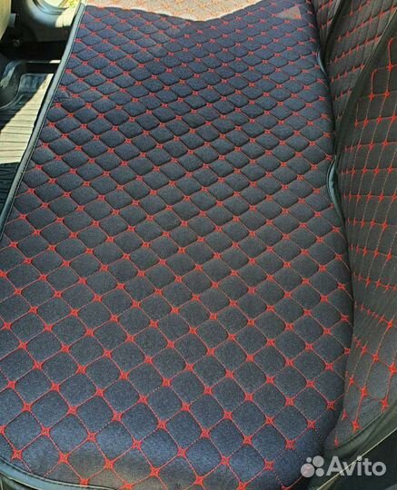 Авточехлы лен чёрно красные