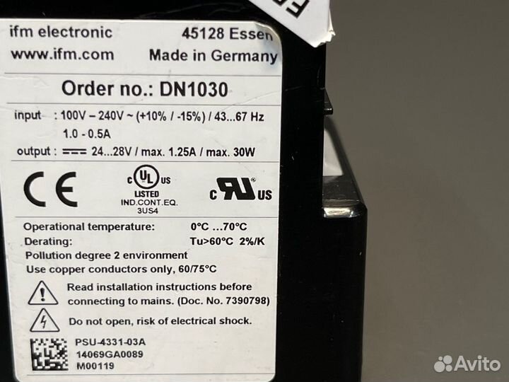 Блок питания IFM DN1030 PSU-1AC 24VDC Б/У, 1 шт