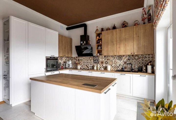Кухонный гарнитур угловой в потолок и с островом