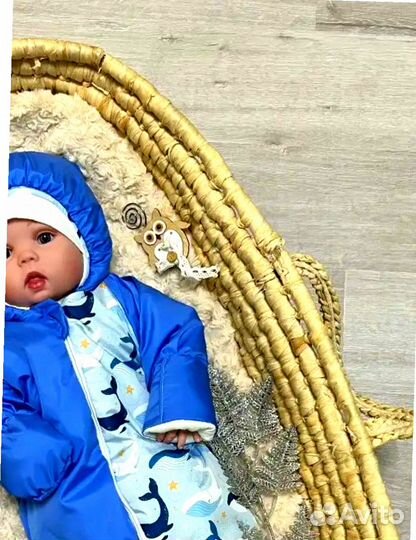 Конверт кокон на овчине утепленный (синий)