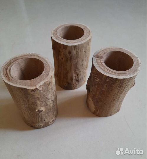 Стаканы из спилов дерева, декор интерьер