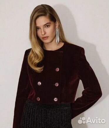 Жакет 12 storeez бархат хs (черный, бордовый)
