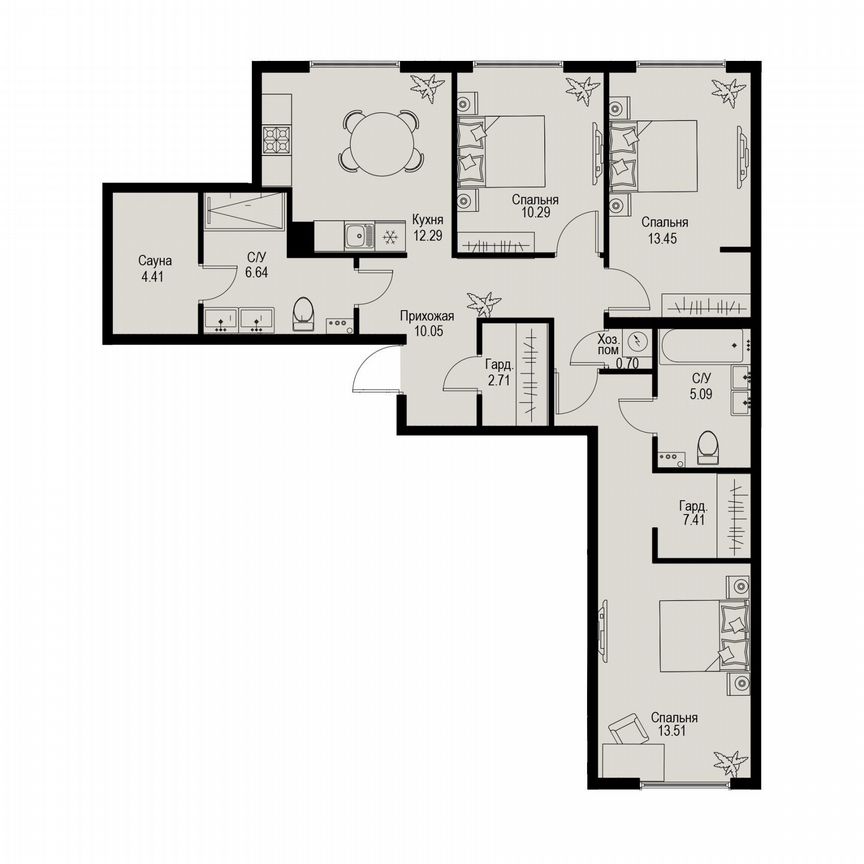 3-к. квартира, 86,6 м², 2/6 эт.