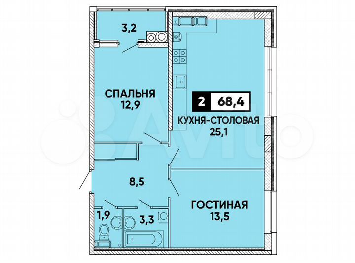 1-к. квартира, 68 м², 13/24 эт.