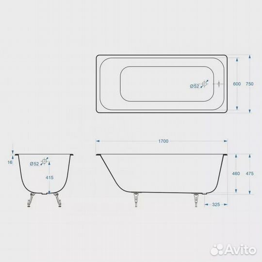 Ванна чугунная Delice DLR230606R-AS 170х75