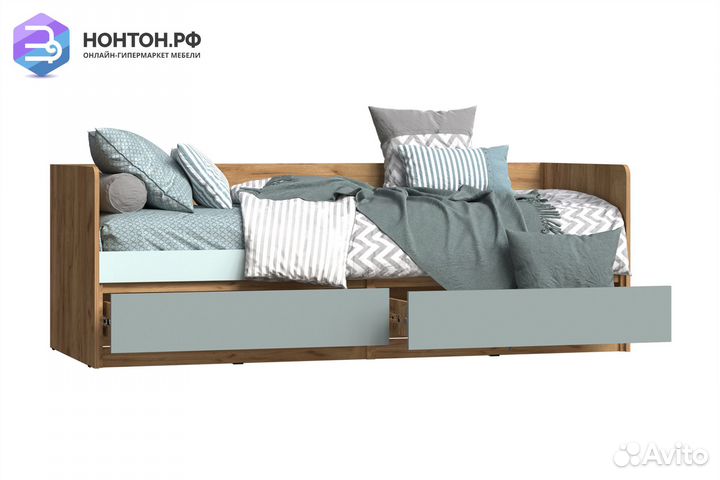 Кровать с ящиками Челси Color мята / сумеречный го