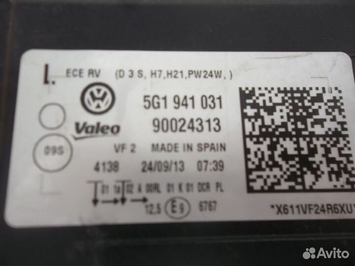 VW Golf VII Гольф 7 2013 фара левая биксенон N2