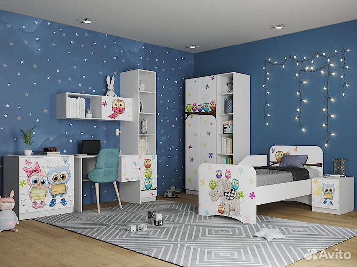 Детский шкаф Смарти Совята (штанга и полки)