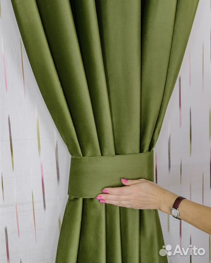 Портьеры бархат Беллиссимо Оливковый шторы