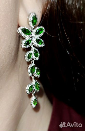 Серьги серебро 925 пробы с диопсидами