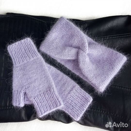Комплект из ангоры «пух норки» (повязка, митенки)