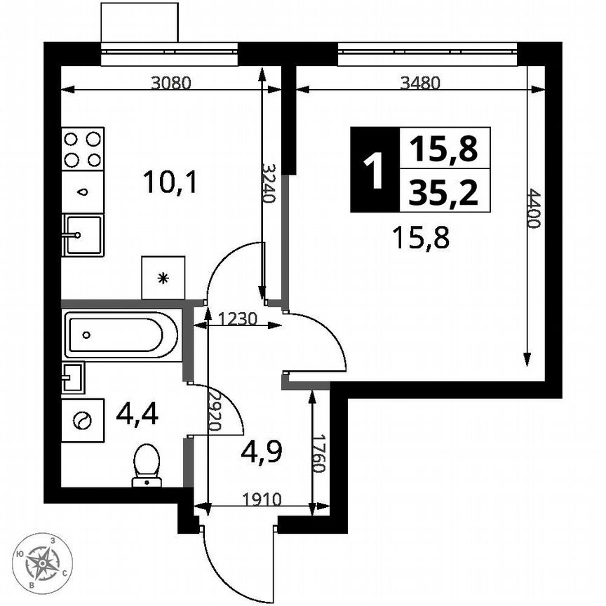 1-к. квартира, 35,2 м², 2/18 эт.