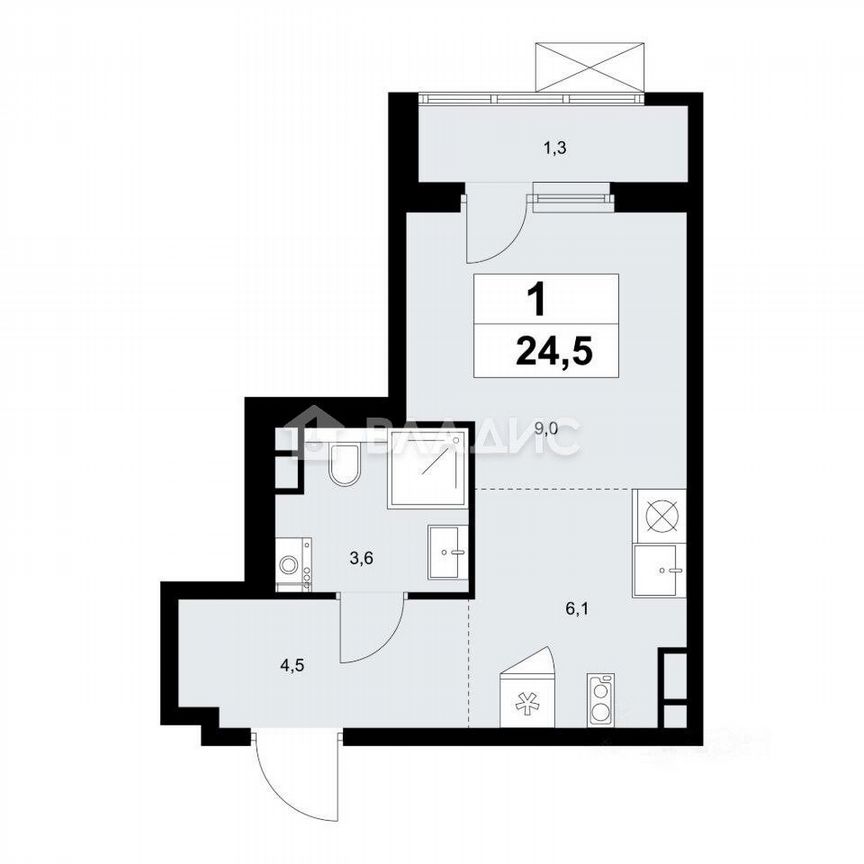 Квартира-студия, 24,5 м², 5/13 эт.