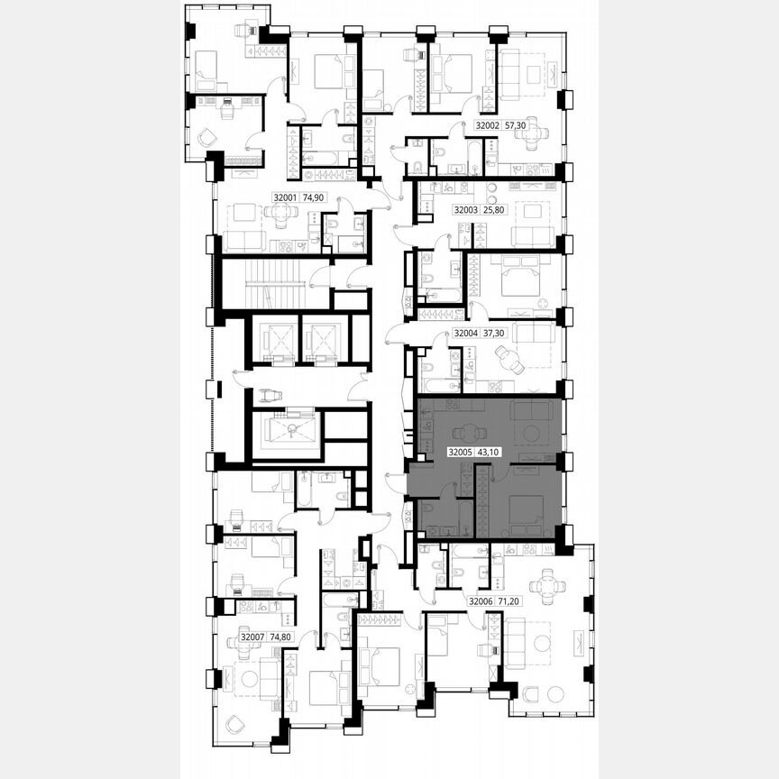 1-к. квартира, 43,1 м², 20/28 эт.