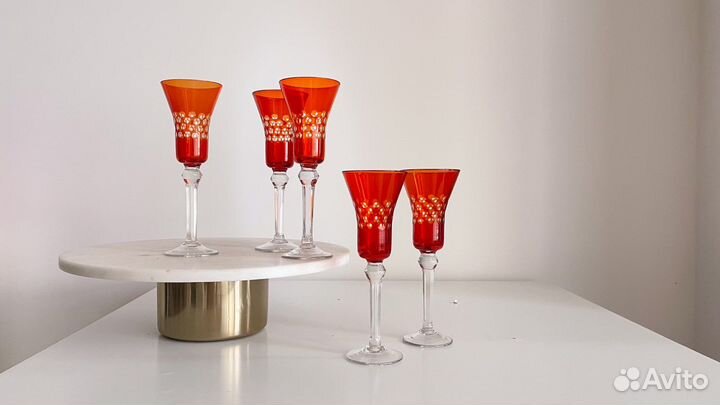 Фужеры рубиновое стекло винтаж Неман СССР