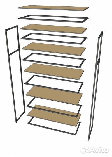 Стеллаж в стиле Лофт A22120-20-чч с полками лдсп