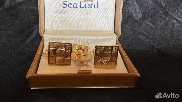 Запонки и зажим для галстука винтаж под золото