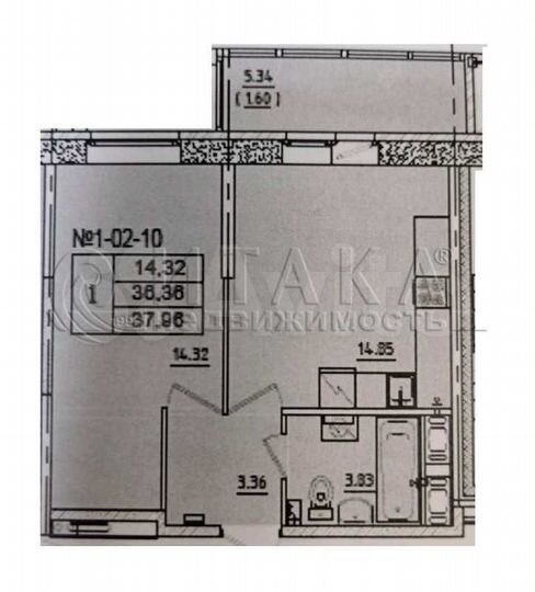 1-к. квартира, 38 м², 2/16 эт.