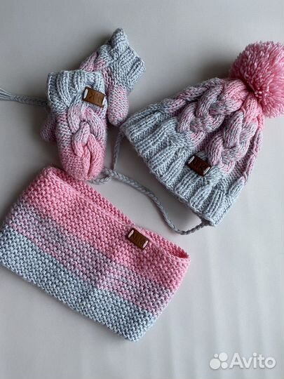 Комплект шапка шарф и варежки для девочки