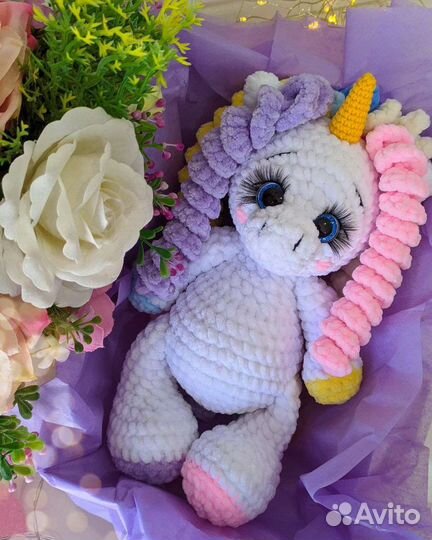 Вязаный единорог (плюшевая игрушка ручной работы)