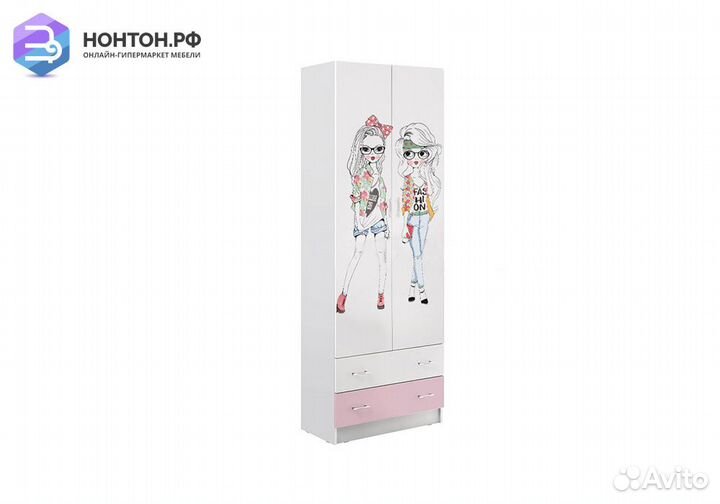 Шкаф 2-х створчатый Вега fashion белый / розовый