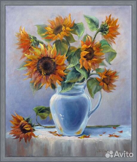 Натюрморт с подсолнухами. Х. м. 50х60 см