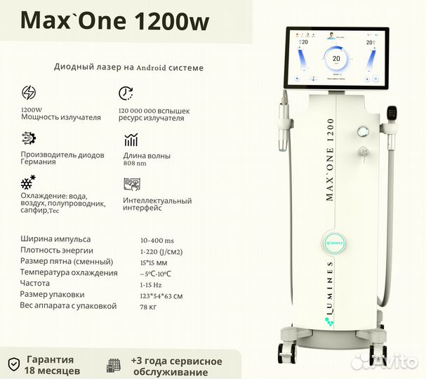 Диодный лазер для эпиляции lumines Макс’Ван 1200
