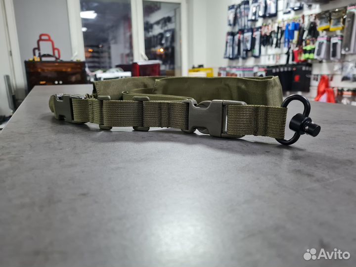 Ремень оружейный зеленый с антабкой
