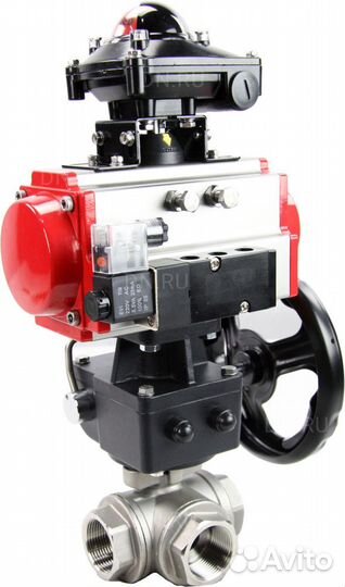 Кран шаровой DN.ru BV3232P(4pc) -SP-3WL-T-ISO-H Ду32 Ру63 стандартнопроходной трехходовой L-тип, нер