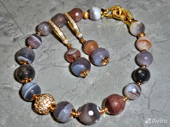 Комплект украшений из агата Ботсвана