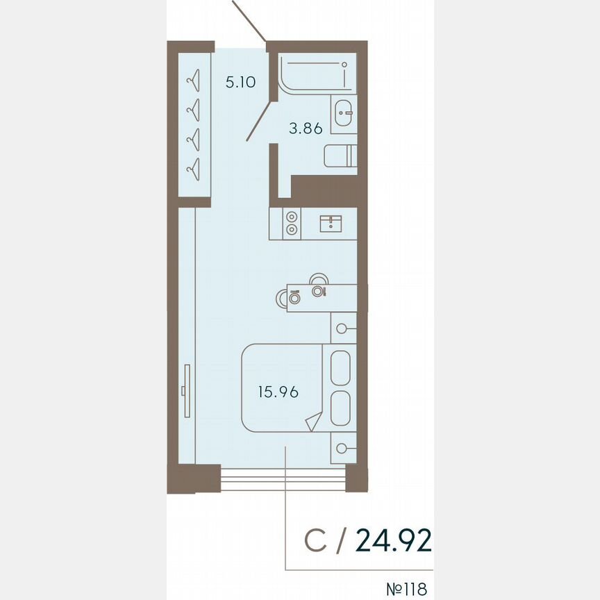 Апартаменты-студия, 24,9 м², 6/8 эт.