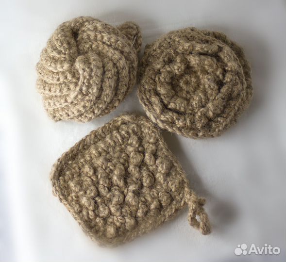 Мочалка из джута, ручной работы. Набор из 3 шт