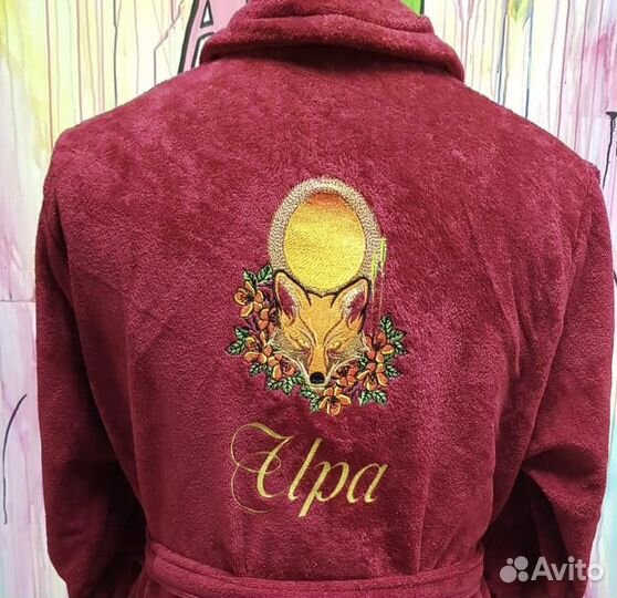 Махровый/велюровый халат с вышивкой именной