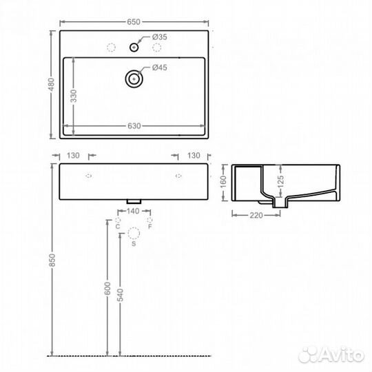 Раковина ArtCeram Quadro QUL003 цвет белый