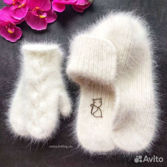 Комплект шапка ушанка варежки ангора60