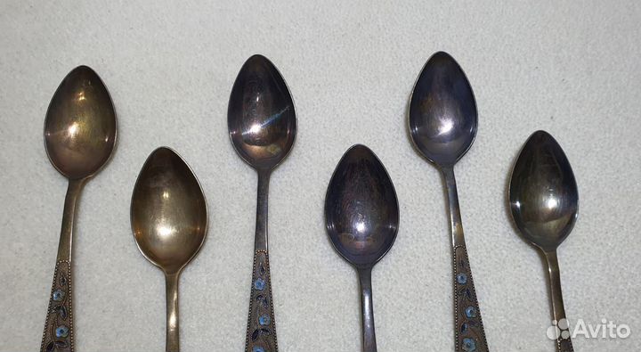 Чайные ложки. Серебро, эмаль, золочение