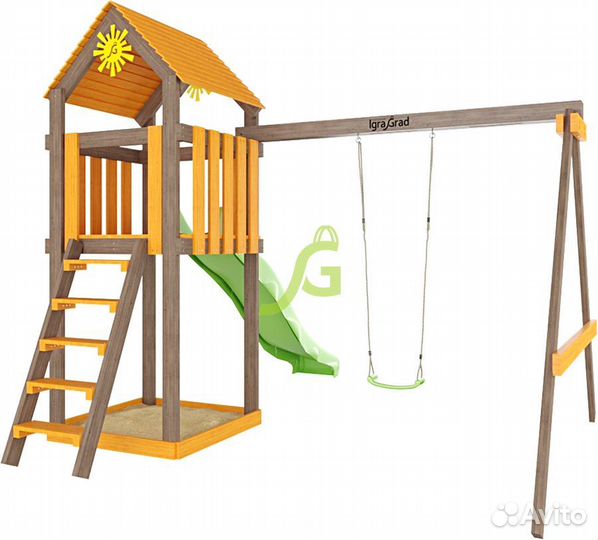 Детская площадка с качелями и горкой Игруня 1