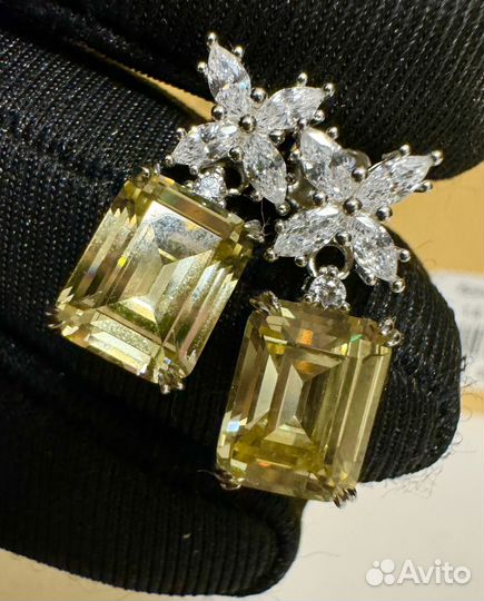 Муассанит лимонный emerald 2 ct серьги