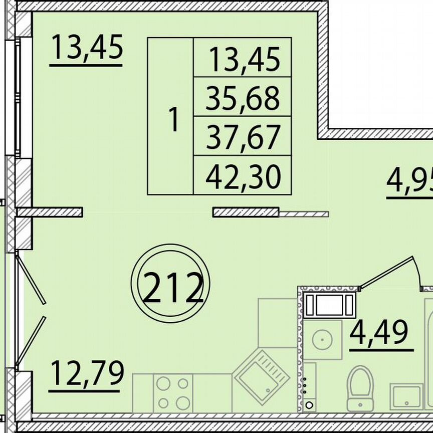 1-к. квартира, 35,7 м², 2/4 эт.