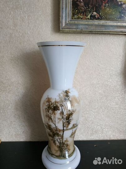 Высокая ваза СССР напольная роспись цвет стекло