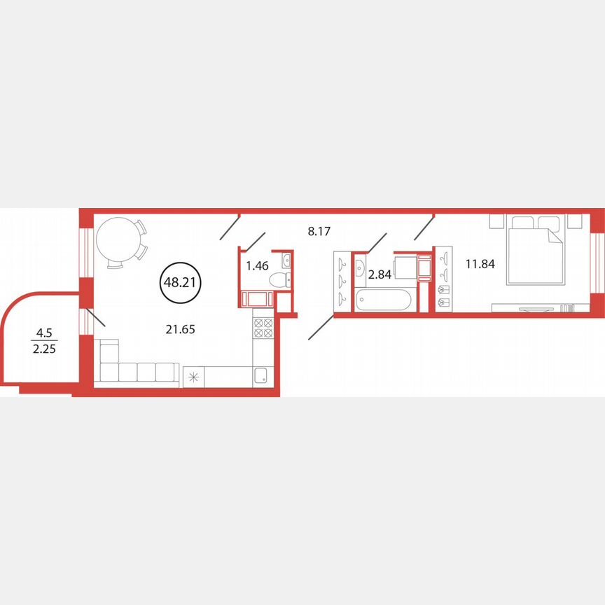 1-к. квартира, 48,2 м², 4/12 эт.