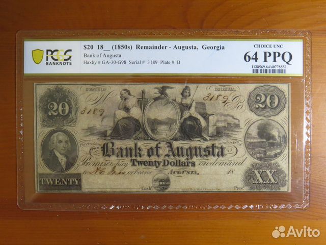 Банкнота 1850 года Джорджия слаб pcgs 64 PPQ