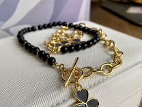 Ожерелье и серьги из черного агата