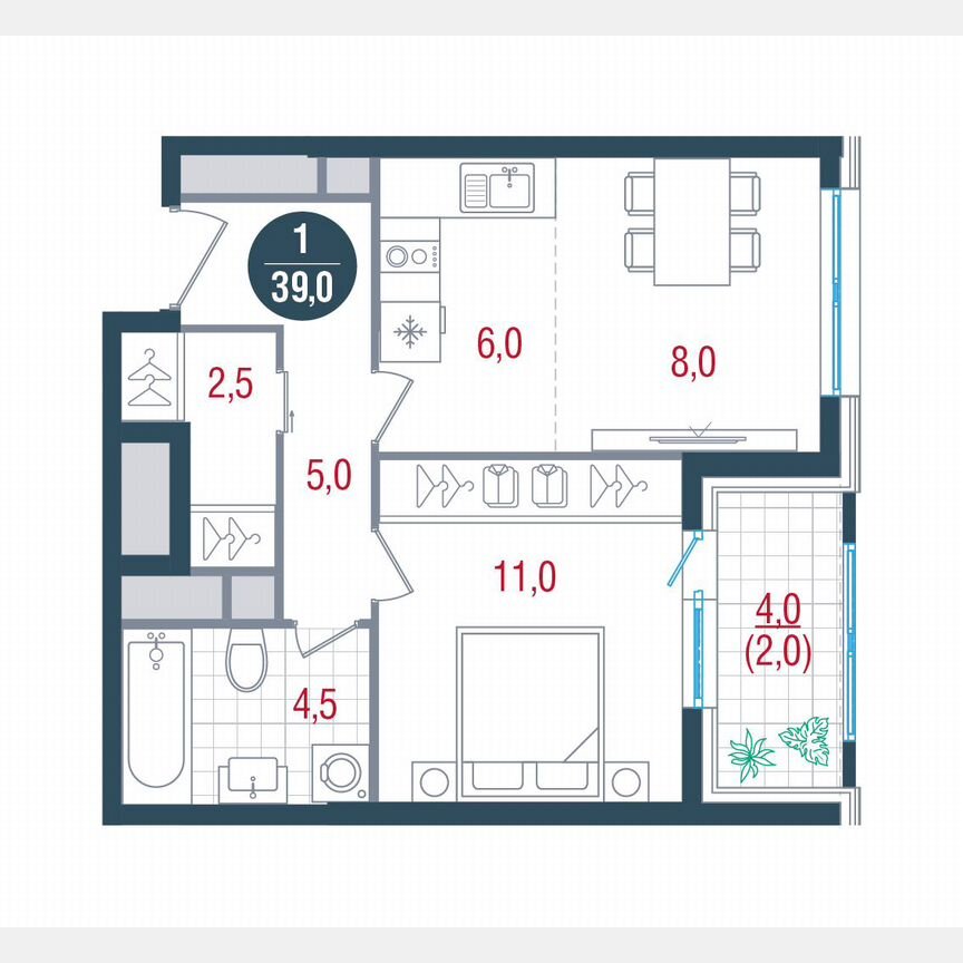 1-к. квартира, 39 м², 26/31 эт.