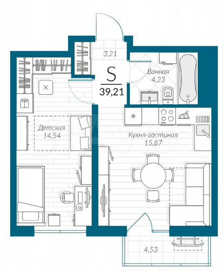 2-к. квартира, 41 м², 13/18 эт.
