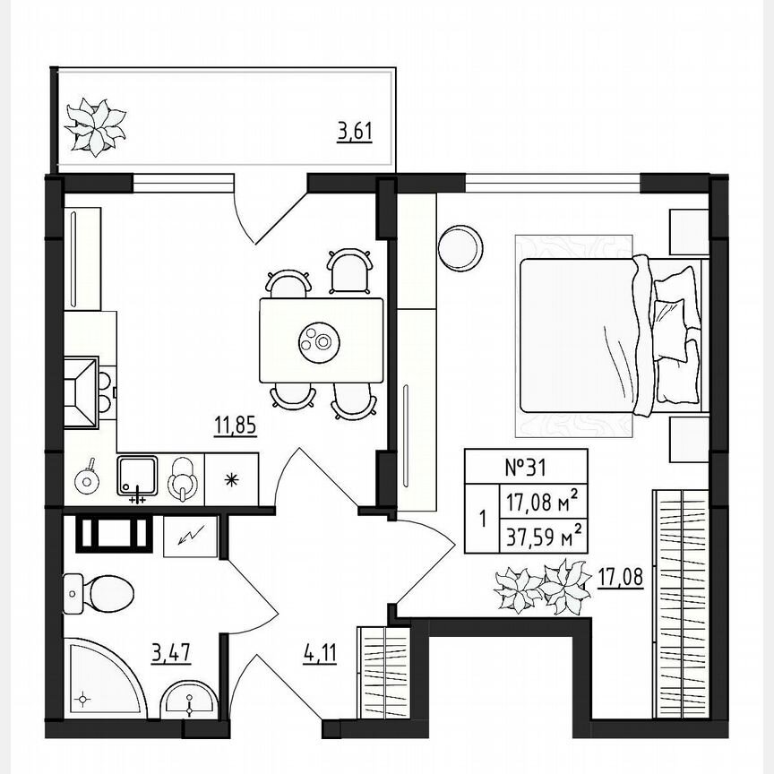 1-к. квартира, 37,6 м², 4/4 эт.