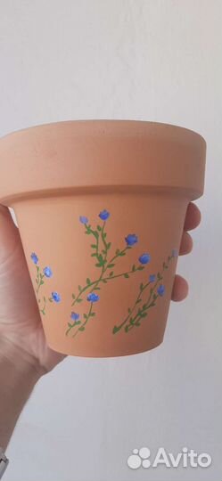 Глиняный горшок для цветов ручная роспись