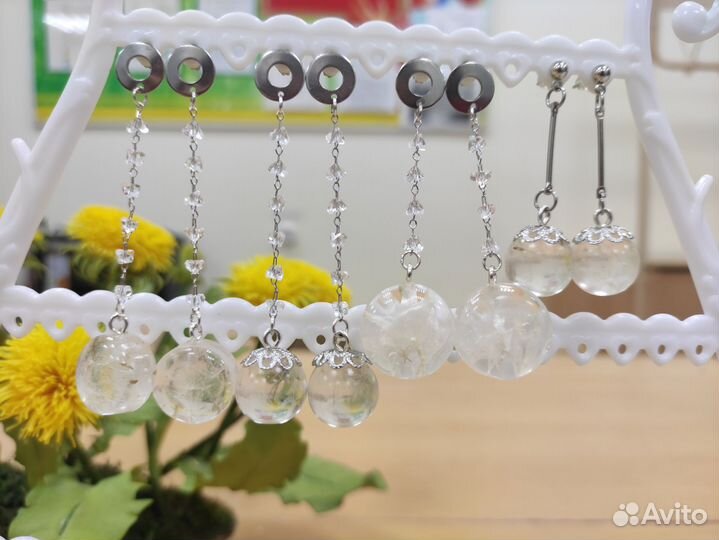 Серьги с настоящими одуванчиками