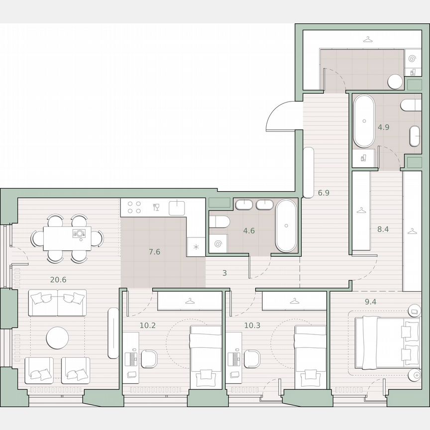 3-к. квартира, 95 м², 2/27 эт.