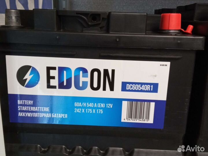 Акб Edcon 60ah 540A низкий